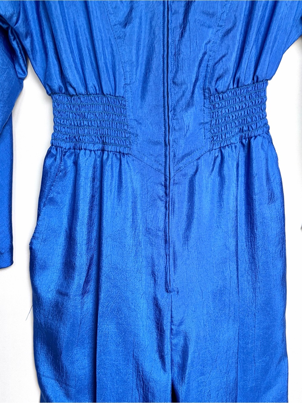 VTG 80s Joan Walters Parachute Jumpsuit Size 4 Petite Cobalt Blue Western NOS - Picture 7 of 16